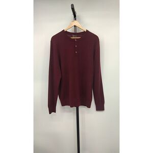 Quince Mongolian Cashmere Henley Sweater Rich Burgundy Sleeved Top XL